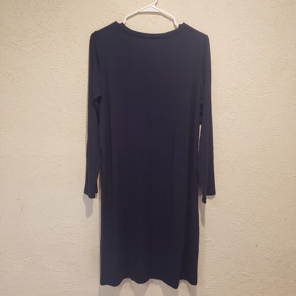 EILEEN FISHER Navy Blue Viscose Spandex Jersey 3/4 Dress Size Medium - Picture 4 of 7